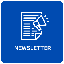 Blue back square icon with newsletter in the middle