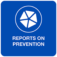 Blue back square icon with a flower pattern symbol